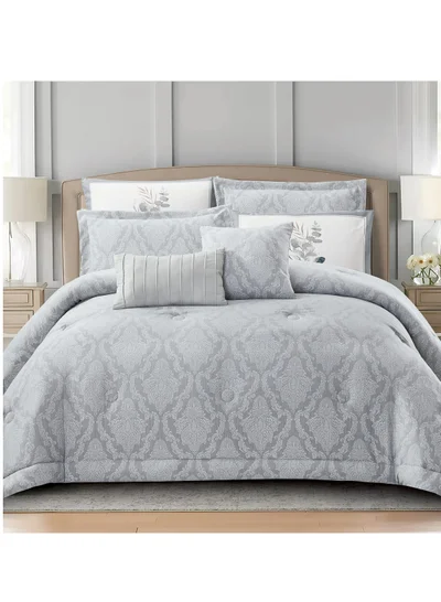 Donetella Designer 4-Pcs Woven Comforter Set Single Size Stylish Bedding Set Yarn Dyed fabric With Soft Silk Feather Filling, Grey
