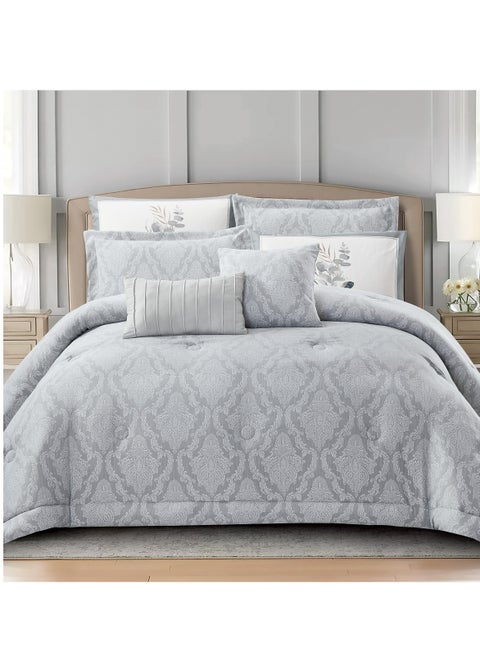 Designer 4-Pcs Woven Comforter Set Single Size Stylish Bedding Set Yarn Dyed fabric With Soft Silk Feather Filling, Grey