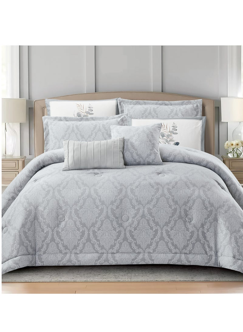 Donetella Designer 4-Pcs Woven Comforter Set Single Size Stylish Bedding Set Yarn Dyed fabric With Soft Silk Feather Filling, Grey  - Image 1