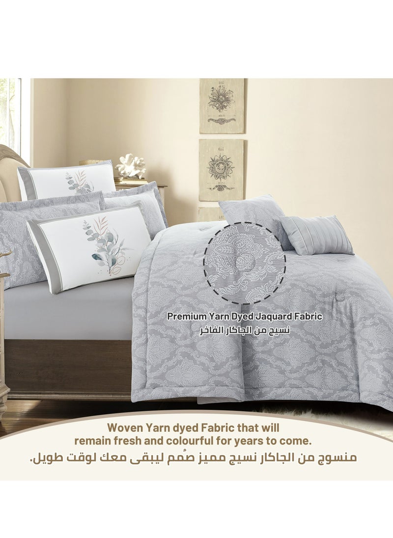 Donetella Designer 4-Pcs Woven Comforter Set Single Size Stylish Bedding Set Yarn Dyed fabric With Soft Silk Feather Filling, Grey  - Image 2