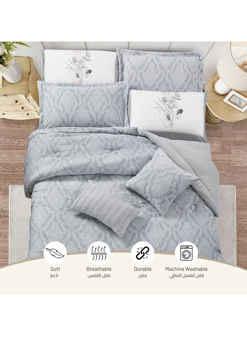 Donetella Designer 4-Pcs Woven Comforter Set Single Size Stylish Bedding Set Yarn Dyed fabric With Soft Silk Feather Filling, Grey