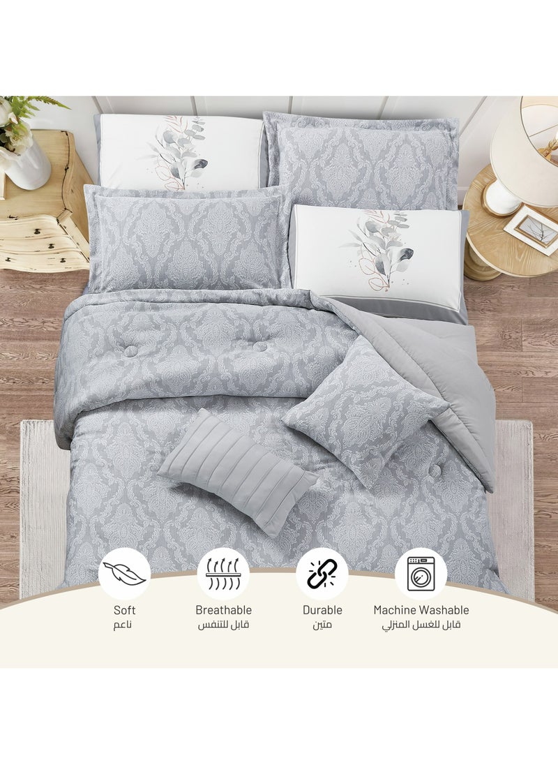 Donetella Designer 4-Pcs Woven Comforter Set Single Size Stylish Bedding Set Yarn Dyed fabric With Soft Silk Feather Filling, Grey  - Image 3