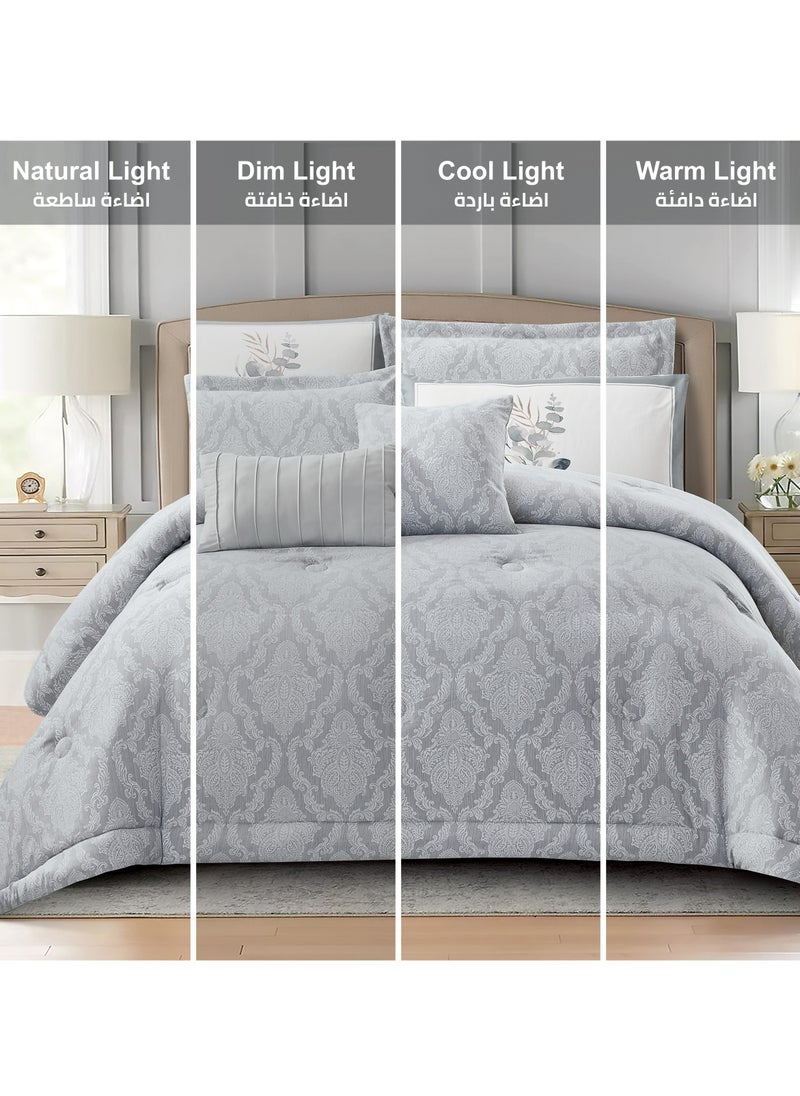 Donetella Designer 4-Pcs Woven Comforter Set Single Size Stylish Bedding Set Yarn Dyed fabric With Soft Silk Feather Filling, Grey  - Image 4