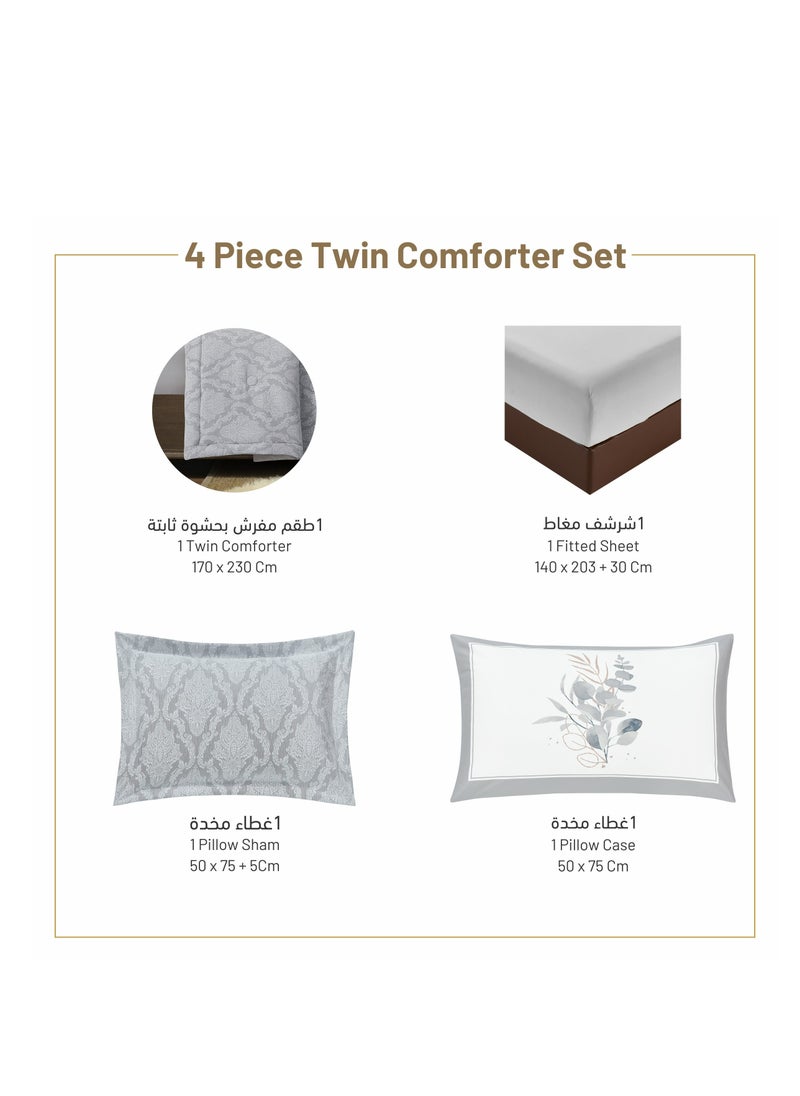 Donetella Designer 4-Pcs Woven Comforter Set Single Size Stylish Bedding Set Yarn Dyed fabric With Soft Silk Feather Filling, Grey  - Image 5