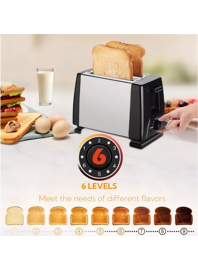 2-Slice Stainless Steel Toaster with Dual-Side Heating ,Extra-Wide 30mm Slot, 6 Browning Levels, Defrost/Reheat/Cancel Functions, Removable Crumb Tray, Sleek Compact Design, Black - Image 2