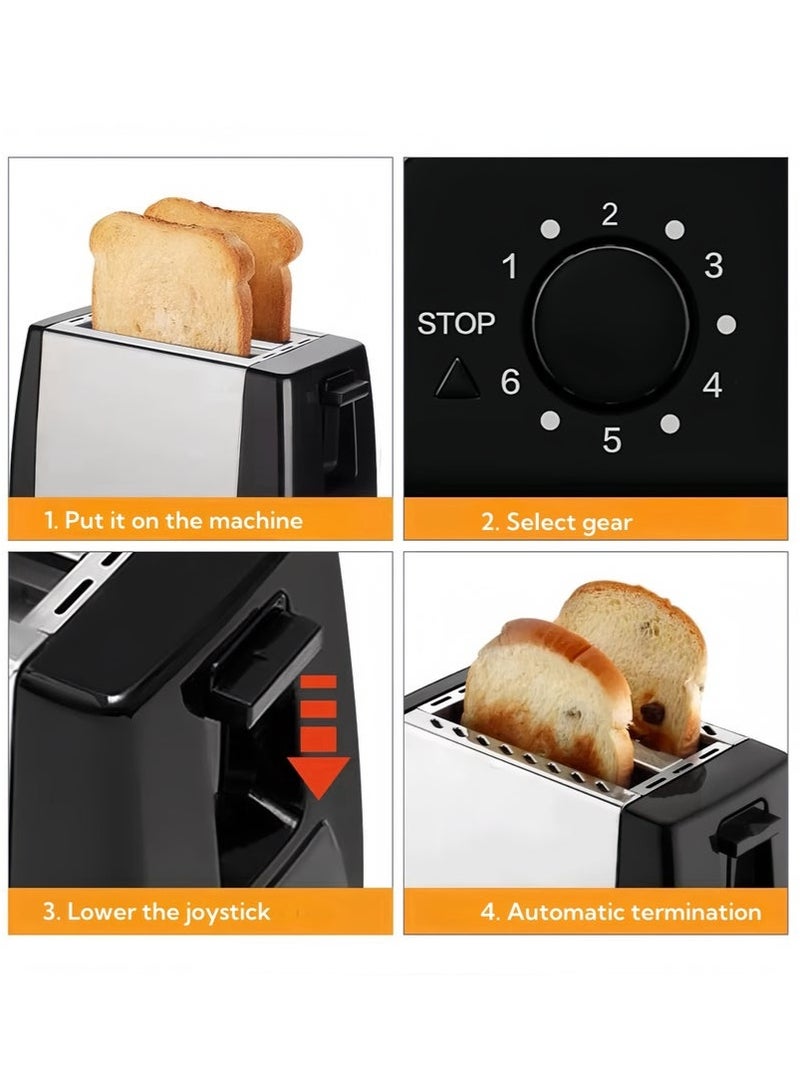 2-Slice Stainless Steel Toaster with Dual-Side Heating ,Extra-Wide 30mm Slot, 6 Browning Levels, Defrost/Reheat/Cancel Functions, Removable Crumb Tray, Sleek Compact Design, Black - Image 3