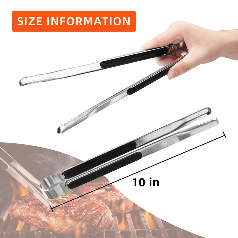 XEVOM 4 Pack Premium Stainless Steel Kitchen Tongs, Serving Tongs for Cooking, XEVOM Metal Food Tongs with Non-Slip Grip, Heat Resistant Grill Tongs 10 inch - Image 2