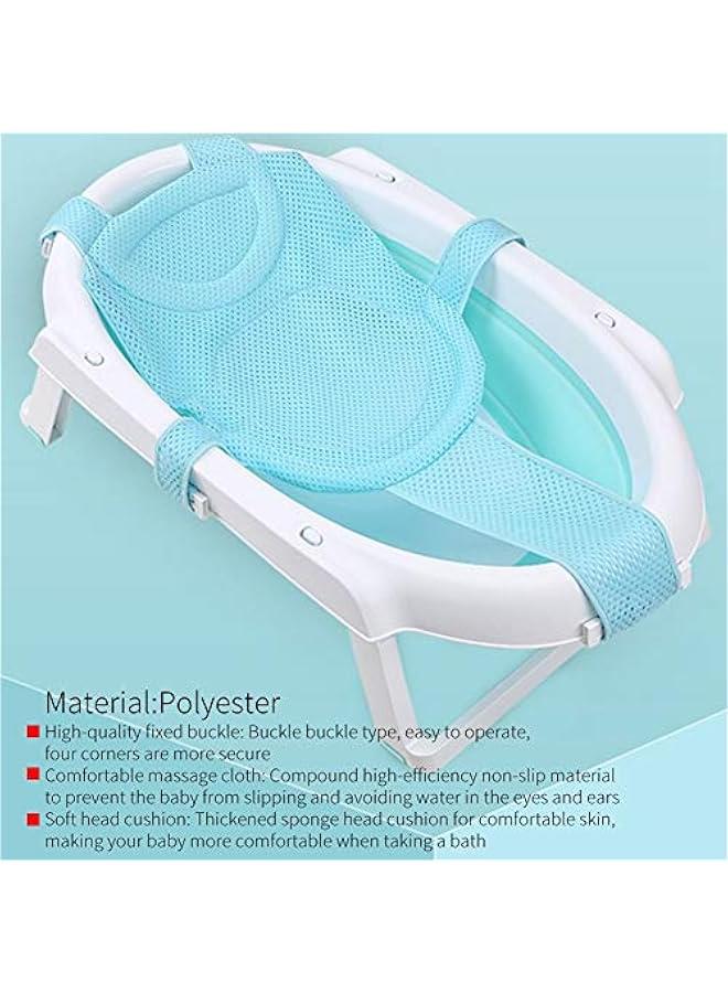 Baby Bath Support Seat,Comfort Massage Cloth Adjustable Length Infant Shower Mesh with Soft Head Cushion Non-Slip Safety Net Bathtub Sling Shower Bathing Rings for Tub(Light Blue) - Image 3