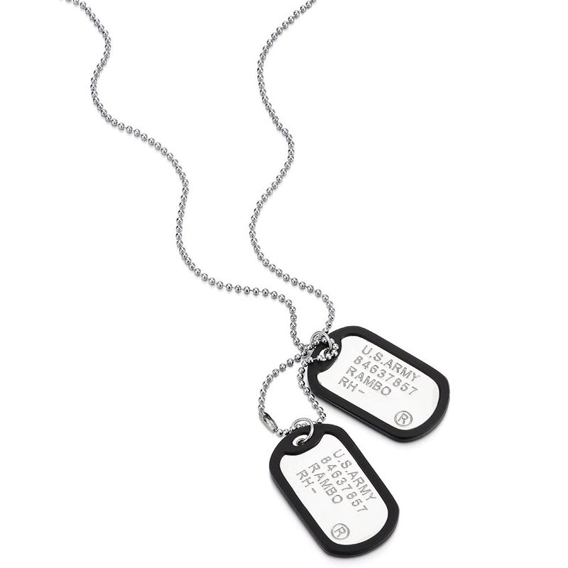 COOLSTEELANDBEYOND Two-Pieces Military Army Dog Tag with Black Silicone Mens Pendant Necklace, 28 inches Ball Chain - Image 2