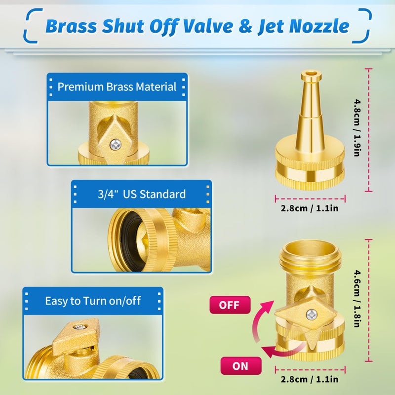 AUTOMAN Brass Hose Nozzle - High Pressure Jet Nozzle 4 Count (2 Set), Heavy Duty Water Hose Sprayer Sweeper with Hose Shutoff Valve, 3/4â€ GHT Nozzles for Garden Hose, Car Wash, Extra 10 Rubber Washers - Image 3
