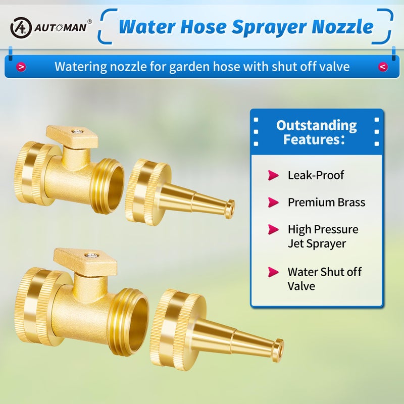 AUTOMAN Brass Hose Nozzle - High Pressure Jet Nozzle 4 Count (2 Set), Heavy Duty Water Hose Sprayer Sweeper with Hose Shutoff Valve, 3/4â€ GHT Nozzles for Garden Hose, Car Wash, Extra 10 Rubber Washers - Image 4