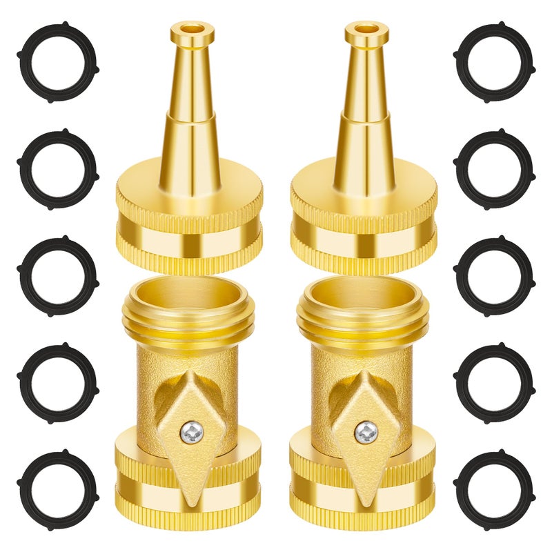 AUTOMAN Brass Hose Nozzle - High Pressure Jet Nozzle 4 Count (2 Set), Heavy Duty Water Hose Sprayer Sweeper with Hose Shutoff Valve, 3/4â€ GHT Nozzles for Garden Hose, Car Wash, Extra 10 Rubber Washers - Image 1