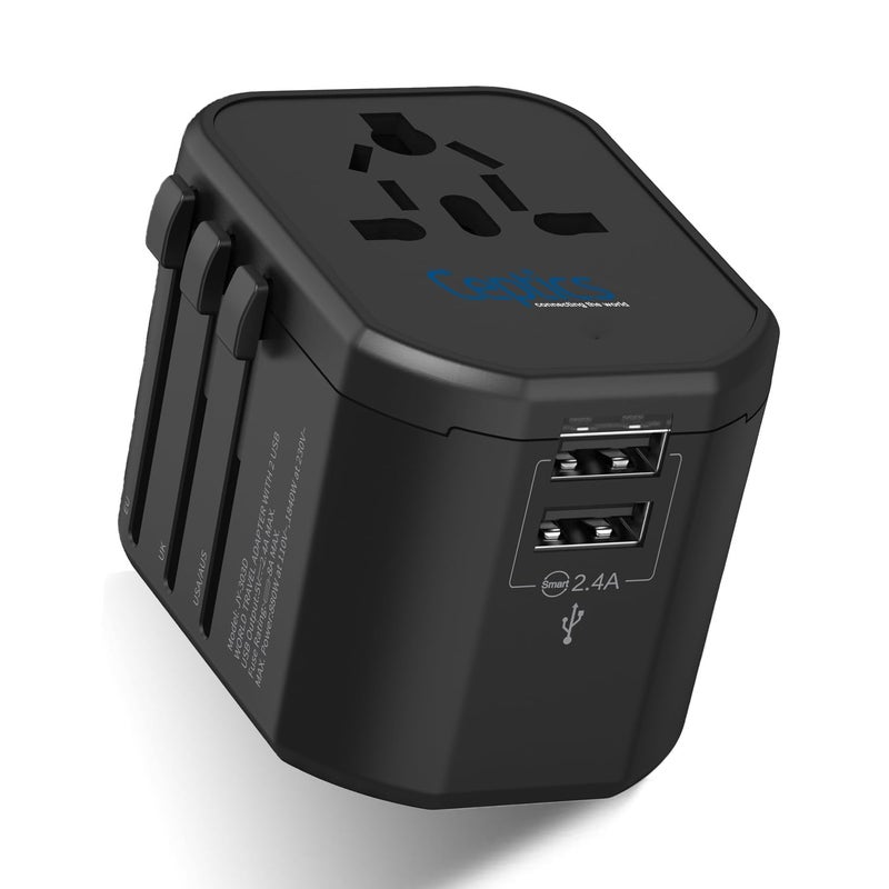 Ceptics Universal Travel Adapter - 3 in 1 Worldwide Travel Adapter, Universal Plug Socket and 2 x USB, with 2.4A, International Travel Adapter - Image 1