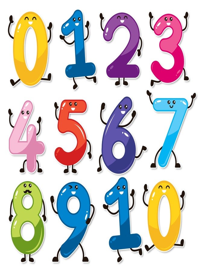 Thinking how مجموعة ملصقات أرقام كرتونية مضحكة لتعليم الأطفال العد في مرحلة ما قبل المدرسة | 11 ملصقًا لامعًا من الفينيل لتعليم الأطفال من 0 إلى 10 | 12 × 8.8 سم لكل ملصق | ديكور جداري لغرفة الأطفال، غرفة النوم، الفصل الدراسي - Image 1