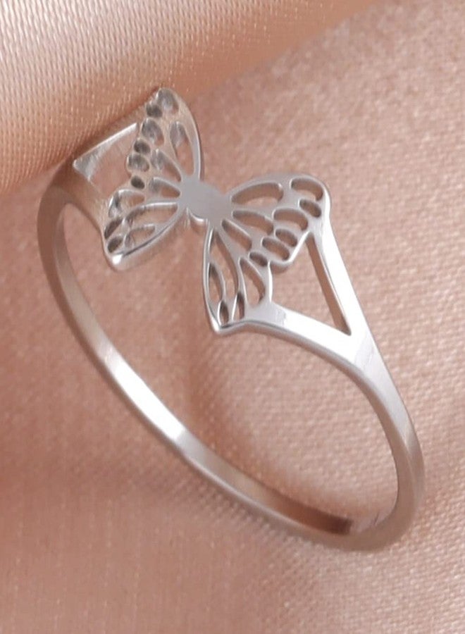 Jude Jewelers Stainless Steel Cute Dainty Butterfly Style Birthday Christmas Promise Statement Ring (Silver, 9) - Image 2
