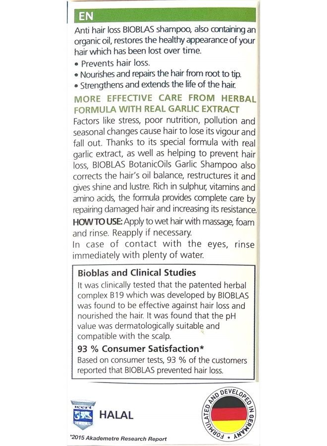 Bioblas Hair Loss Garlic Shampoo for Men and Women with Unscented & Odorless Natural Oil Treatment, Halal, Dermatologically Tested to Strengthen Hair from Root to Tip, All Hair Types, 1-Pack + Argan S - Image 4