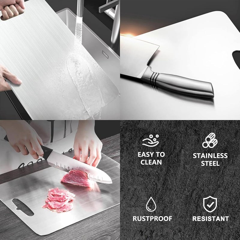 yeavs Stainless Steel Cutting Board for Kitchen Heavy Duty Chopping Board(Medium, 11.4"L x 7.9" W) - Image 3