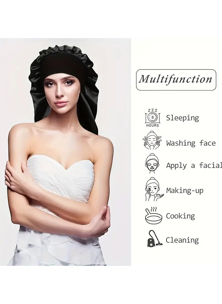 Goolsky 1pc Long Silky Sleep Bonnet For Straight Curly Hair, Extra Large Hair Bonnets For Dreadlock And Braids, Satin Sleeping Caps Night Cap For Women - Bathroom Accessories  - Image 3
