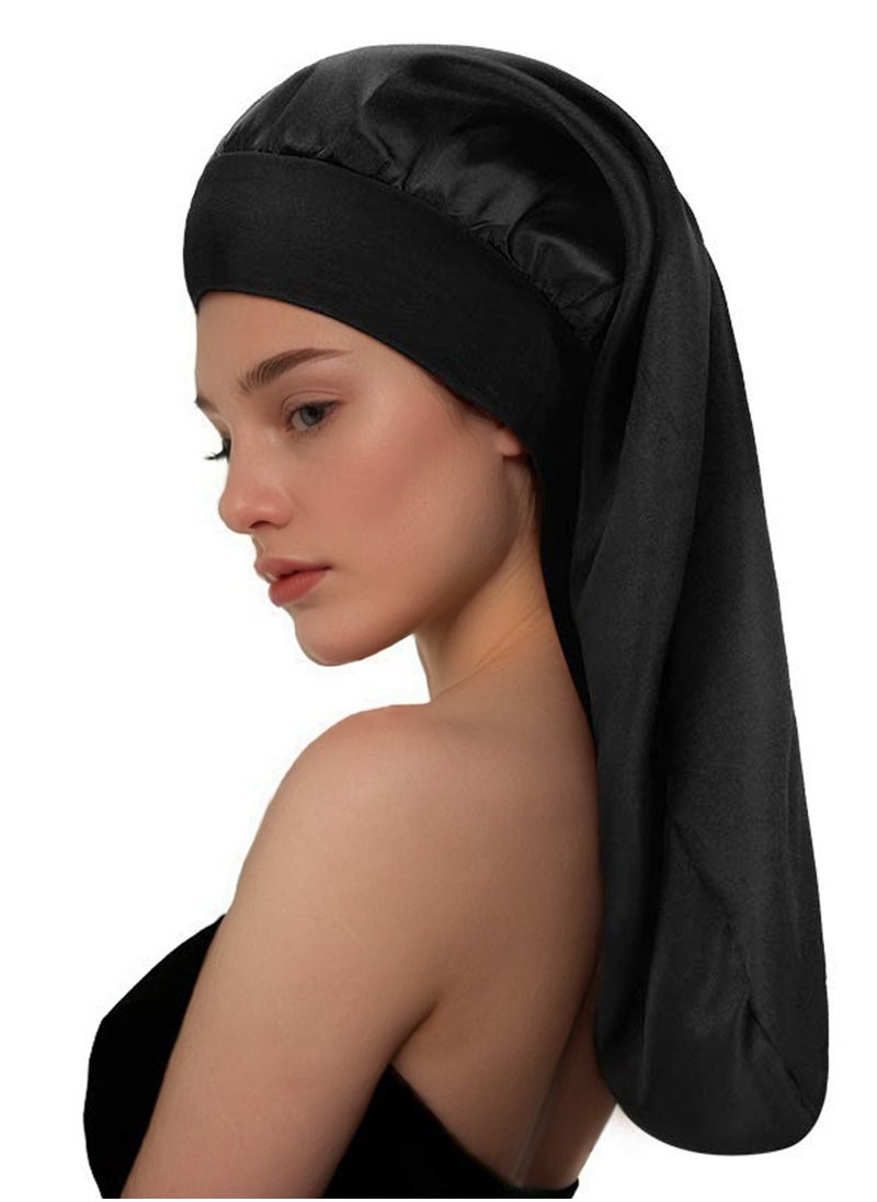 Goolsky 1pc Long Silky Sleep Bonnet For Straight Curly Hair, Extra Large Hair Bonnets For Dreadlock And Braids, Satin Sleeping Caps Night Cap For Women - Bathroom Accessories  - Image 5