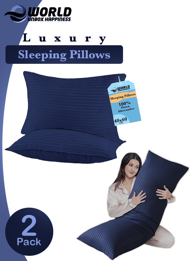 Eworld 3-piece Bedding Set Includes 2 Premium Bed Pillows & 1 Full-Body Pillow for Adults, Breathable & Ideal for Side Sleepers with Polyester Filling & Soft Cotton Cover, in Navy Blue Color - Image 1