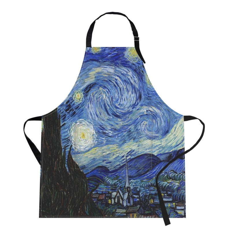 Britimes Britimes Apron Home Kitchen Cooking Baking Gardening for Women Men With Pockets Starry Night Oil Painting 32x28 inch 
