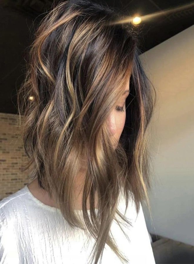ten chopsticks 2/4/27 Highlight Ombre Short Wavy Human Hair Wigs Lace Front Wig Brown And Honey Blonde Mixed Colored Wig Human Hair For Woman 150% Density Short Bob Natural Wavy Glueless Wigs 150% Density - Image 2