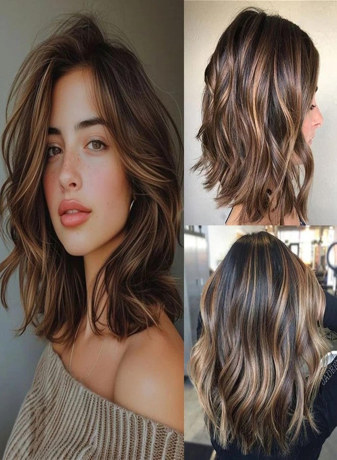 ten chopsticks 2/4/27 Highlight Ombre Short Wavy Human Hair Wigs Lace Front Wig Brown And Honey Blonde Mixed Colored Wig Human Hair For Woman 150% Density Short Bob Natural Wavy Glueless Wigs 150% Density - Image 1