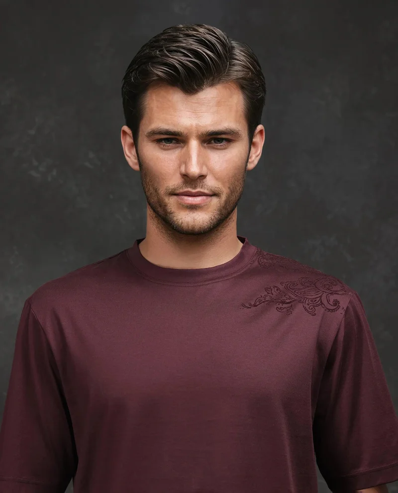 رير رابِت Men's Flock Print Barcelone Fit T-Shirt