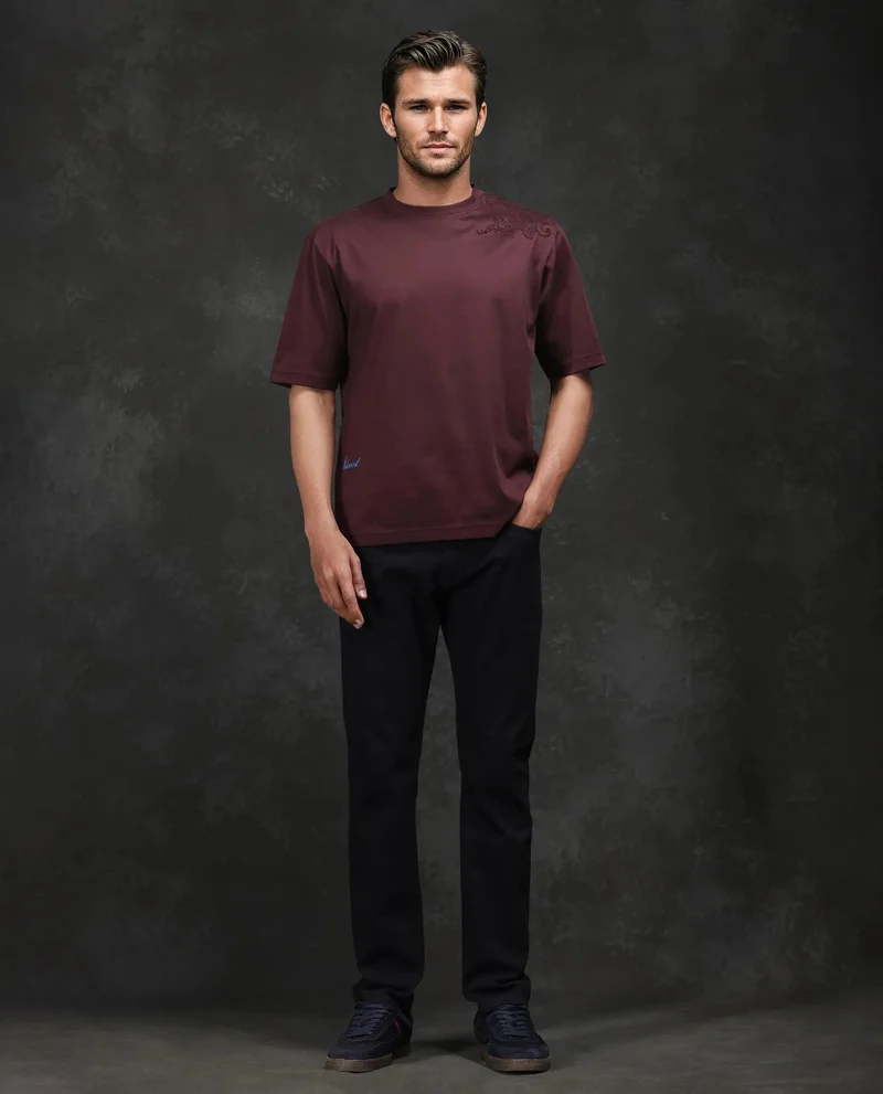 رير رابِت Men's Flock Print Barcelone Fit T-Shirt