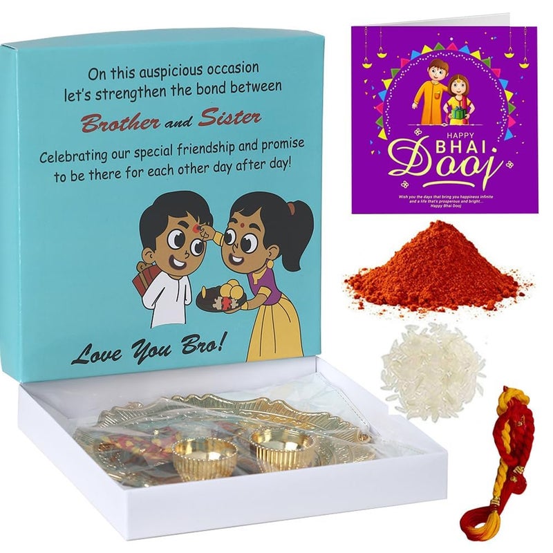 Generic Trisha Arts Dancing Peacock Meenakari Bhai Dooj Thali with Mauli Tilak for Bhai Dooj Rakhi Diwali Pooja  - Image 4