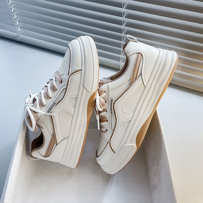 Genuine Leather White shoes womens popular versatile casual shoes 2023 new spring and autumn platform sneakers ins fashion sneaker Khaki [special cabinet version]] 