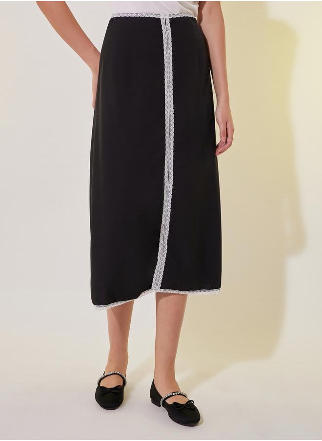 Take Two Lace Contrast Trim Detail Midi Skirt  - Image 2