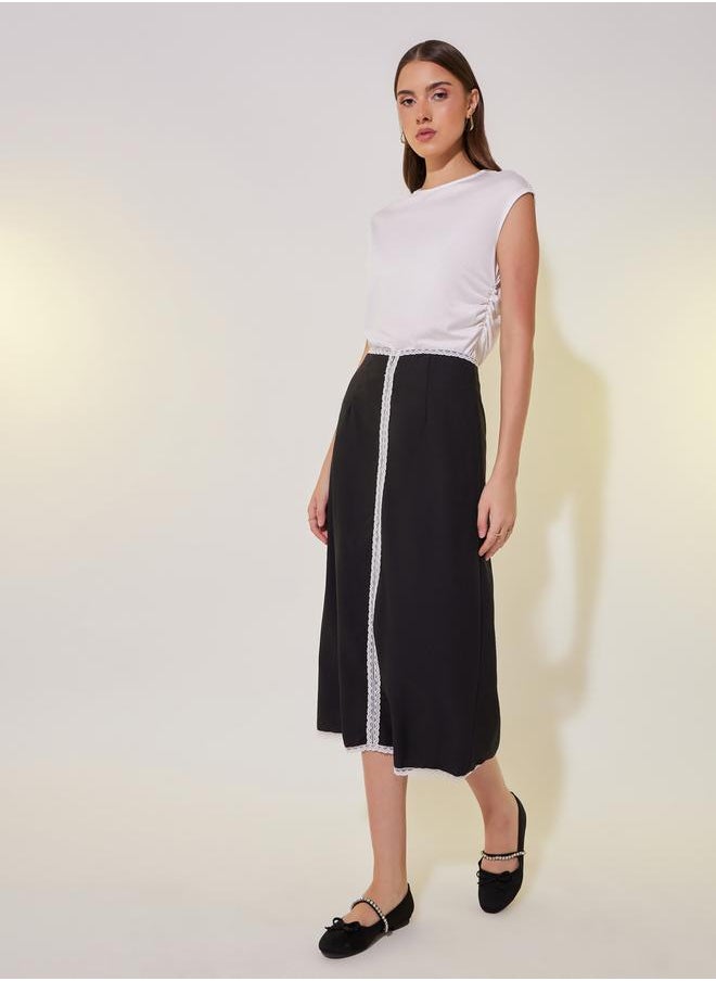 Take Two Lace Contrast Trim Detail Midi Skirt  - Image 1