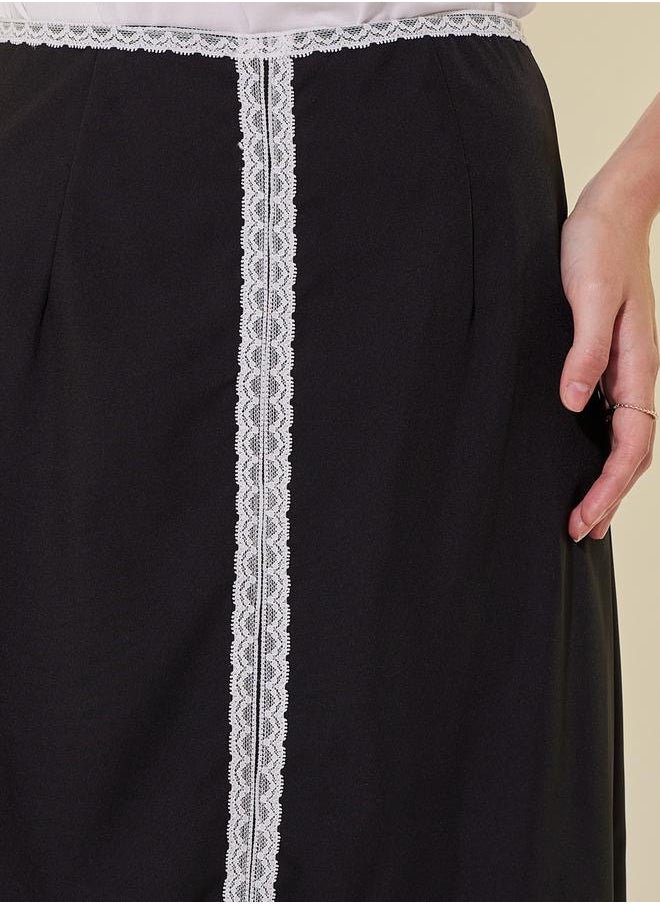 Take Two Lace Contrast Trim Detail Midi Skirt  - Image 3