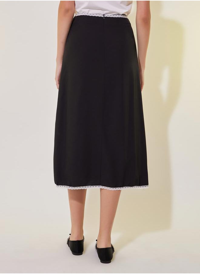 Take Two Lace Contrast Trim Detail Midi Skirt  - Image 5