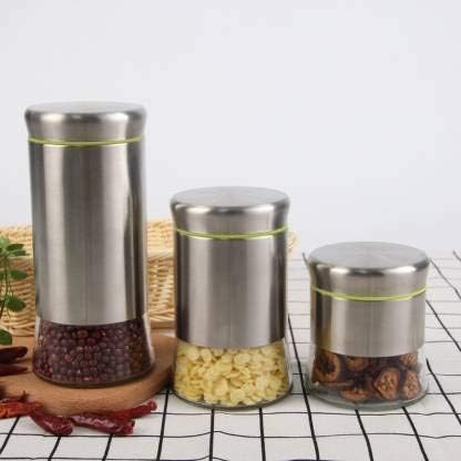 Mivana Glass Steel Storage Airtight Tea Coffee Sugar containers for 850 ML, 550 ML,350 ML Kitchen Storage Container with Lid for Tea Coffee & Sugar, Dry Fruit Jars, Storage Box, Set of 3 (3, mt-5) - Image 4