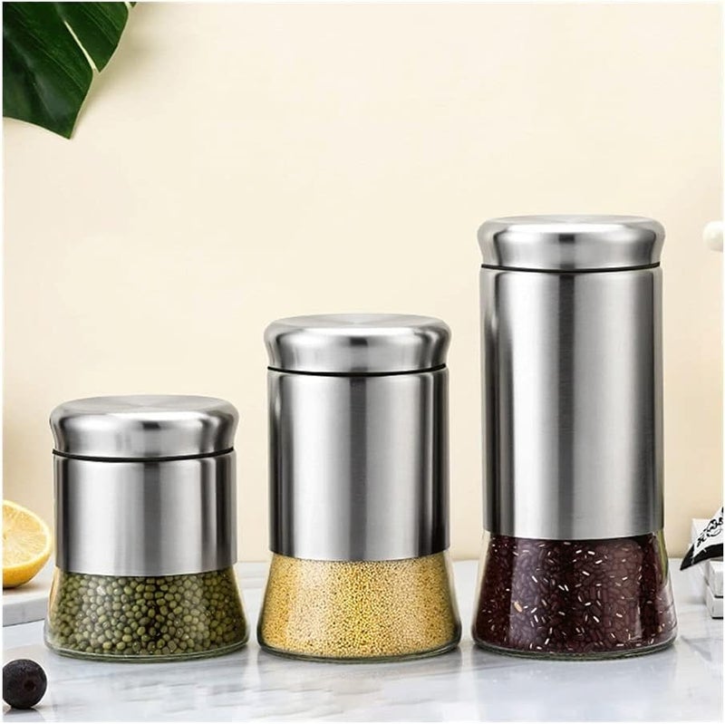 Mivana Glass Steel Storage Airtight Tea Coffee Sugar containers for 850 ML, 550 ML,350 ML Kitchen Storage Container with Lid for Tea Coffee & Sugar, Dry Fruit Jars, Storage Box, Set of 3 (3, mt-5) - Image 1