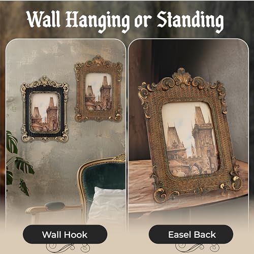 Olden Days 5x7 Picture Frame - Gothic Vintage European Design, Antique Baroque Style Photo Frame for Wall Hanging, Tabletop Display, and Home Decor (Black) - Image 4