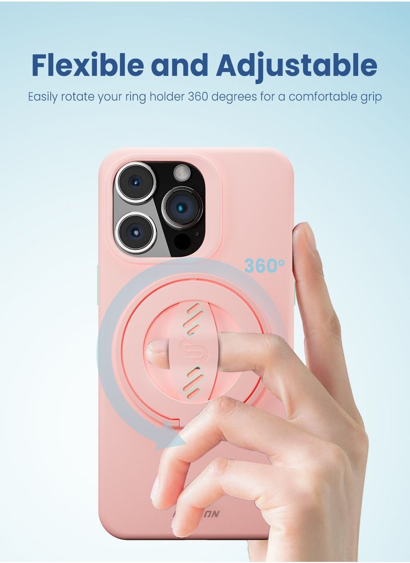 Remson Remson Mag-X Phone Grip Finger Strap Magnetic Phone Kickstand with Silicone Strap Compatible for iPhone 14/13 Pro/Max/Plus (Pink/Teal)  - Image 2