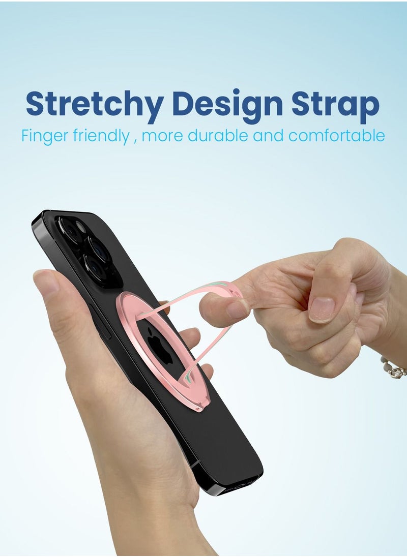 Remson Remson Mag-X Phone Grip Finger Strap Magnetic Phone Kickstand with Silicone Strap Compatible for iPhone 14/13 Pro/Max/Plus (Pink/Teal)  - Image 3