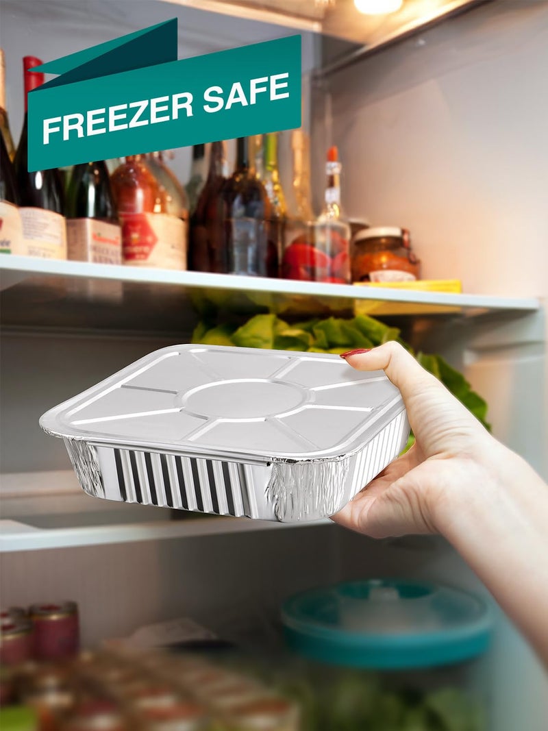 NEEBAKE 24 Pack Disposable Aluminum Pans with Lids Combo Set- 12 Large 9x13 Foil Pans Half Size & 12 Small 8x8 Tin Foil Baking Pans, Tin Trays Containers for Meal Prep, Food Cooking, Roasting, Heating - Image 5