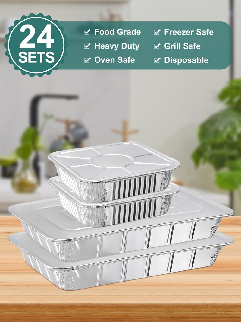 NEEBAKE 24 Pack Disposable Aluminum Pans with Lids Combo Set- 12 Large 9x13 Foil Pans Half Size & 12 Small 8x8 Tin Foil Baking Pans, Tin Trays Containers for Meal Prep, Food Cooking, Roasting, Heating - Image 3