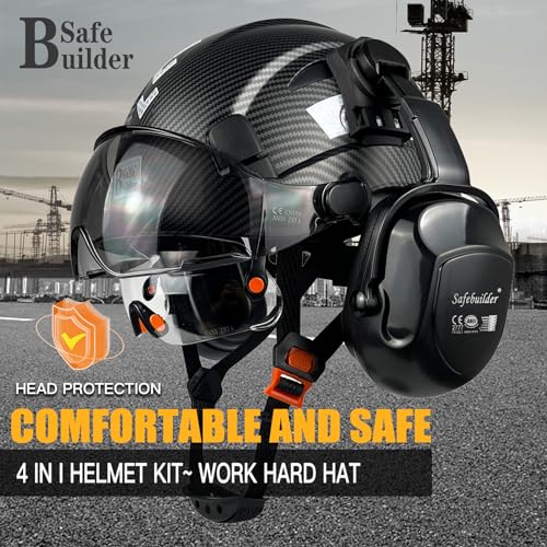 SAFEBUILDER Construction Safety Helmet with Visors Clear & Tinted Earmuffs Hearing Protection Industrial Work Hard Hat for Engineer (01-Matte Black Helmet with Clear&Tinted Visor& B07Earmuffs) - Image 2