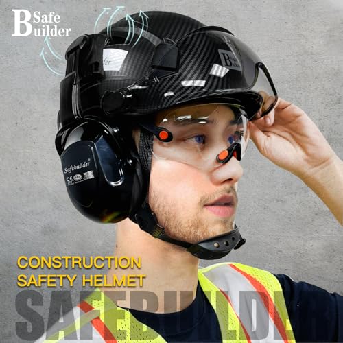 SAFEBUILDER Construction Safety Helmet with Visors Clear & Tinted Earmuffs Hearing Protection Industrial Work Hard Hat for Engineer (01-Matte Black Helmet with Clear&Tinted Visor& B07Earmuffs) - Image 3