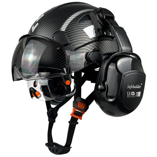 SAFEBUILDER Construction Safety Helmet with Visors Clear & Tinted Earmuffs Hearing Protection Industrial Work Hard Hat for Engineer (01-Matte Black Helmet with Clear&Tinted Visor& B07Earmuffs) - Image 1