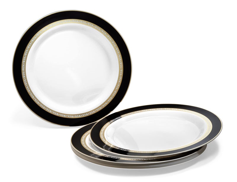 OCCASIONS FINEST PLA "" OCCASIONS "" 50 Plates Pack (25 Guests)-Heavyweight Wedding Party Disposable Plastic Plate Set -25 x 10.5'' Dinner + 25 x 7.5'' Salad/dessert plates (Ritz Black and Gold) - Image 2