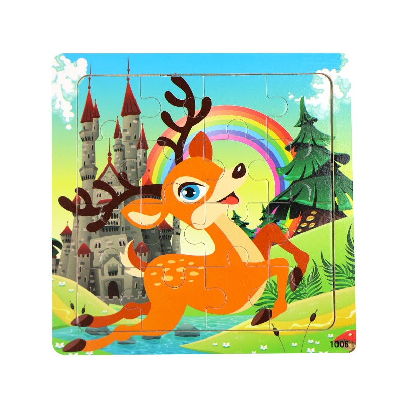 Wooden 16-Piece Flat Jigsaw Puzzle Kindergarten Children'S Educational Cartoon Animal Traffic Ocean Jigsaw Puzzle Toy - Image 1