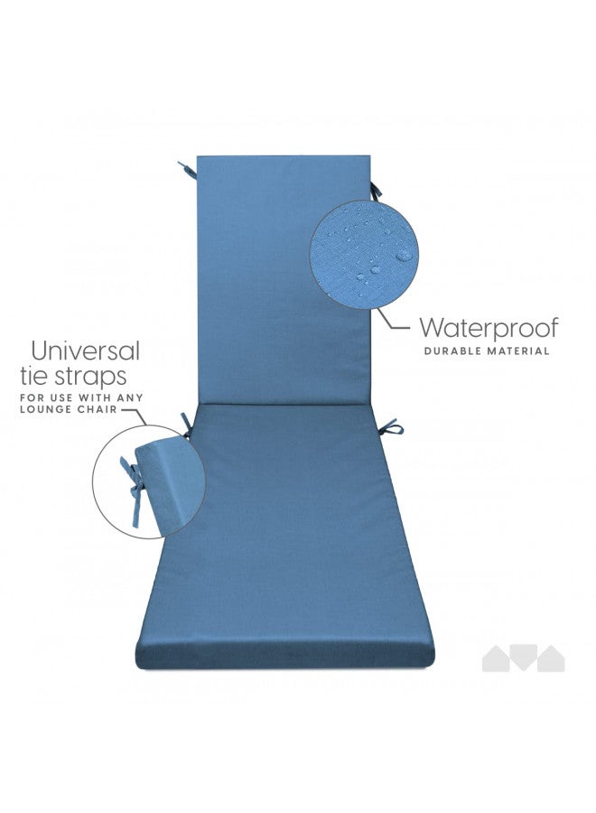 Milliard Memory Foam Outdoor Chaise Lounge Lawn Chair Cushion, with Waterproof and Washable Cover, Blue, 73x21x2.5 - Image 2