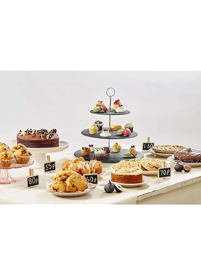 Lushh Natural Black Stone 3 Tier Round Slate Cake Stand With Chrome Carry Loop, Dessert Serving Stand Perfect For Afternoon Tea Wedding Plates Party Tableware Display - Image 5