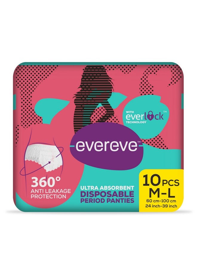 Evereve Ultra Absorbent Disposable Period Panties, M-L, 10'S Pack, 0% Leaks, Sanitary Protection For Women & Girls, Maternity Delivery Pads, 360? Protection, Postpartum & Overnight Use, Heavy Flow  - Image 1